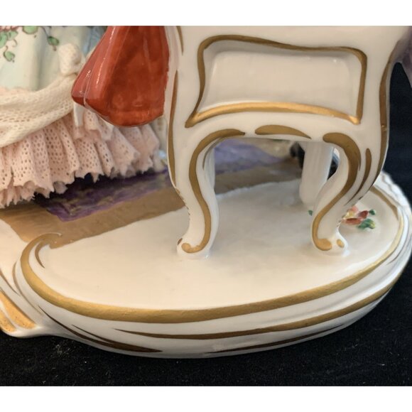Dresden Volkstedt Porcelain Lace Couple Playing Chess 10" Wide Antique Victorian - Picture 15 of 16